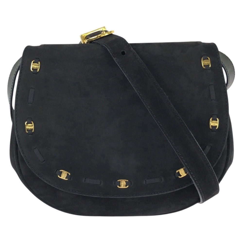 Salvatore Ferragamo Vintage Gancini Vara Black Suede Shoulder Bag/Pouch for W...